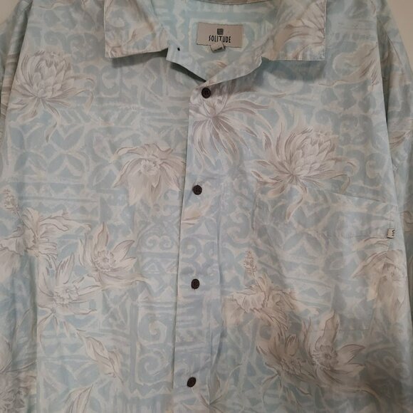 Solitude Light Blue Flowered Short Sleeve Button Down Shirt Size Men's 3X - Picture 2 of 2